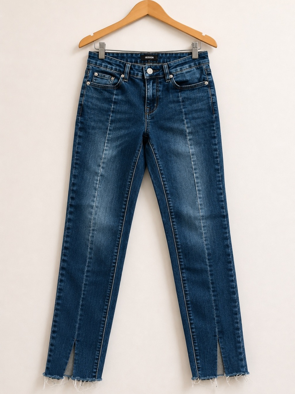 Hudson Jeans Womens 14 Dark Wash Skinny Crop Split Hem Pintuck Stretch Denim
